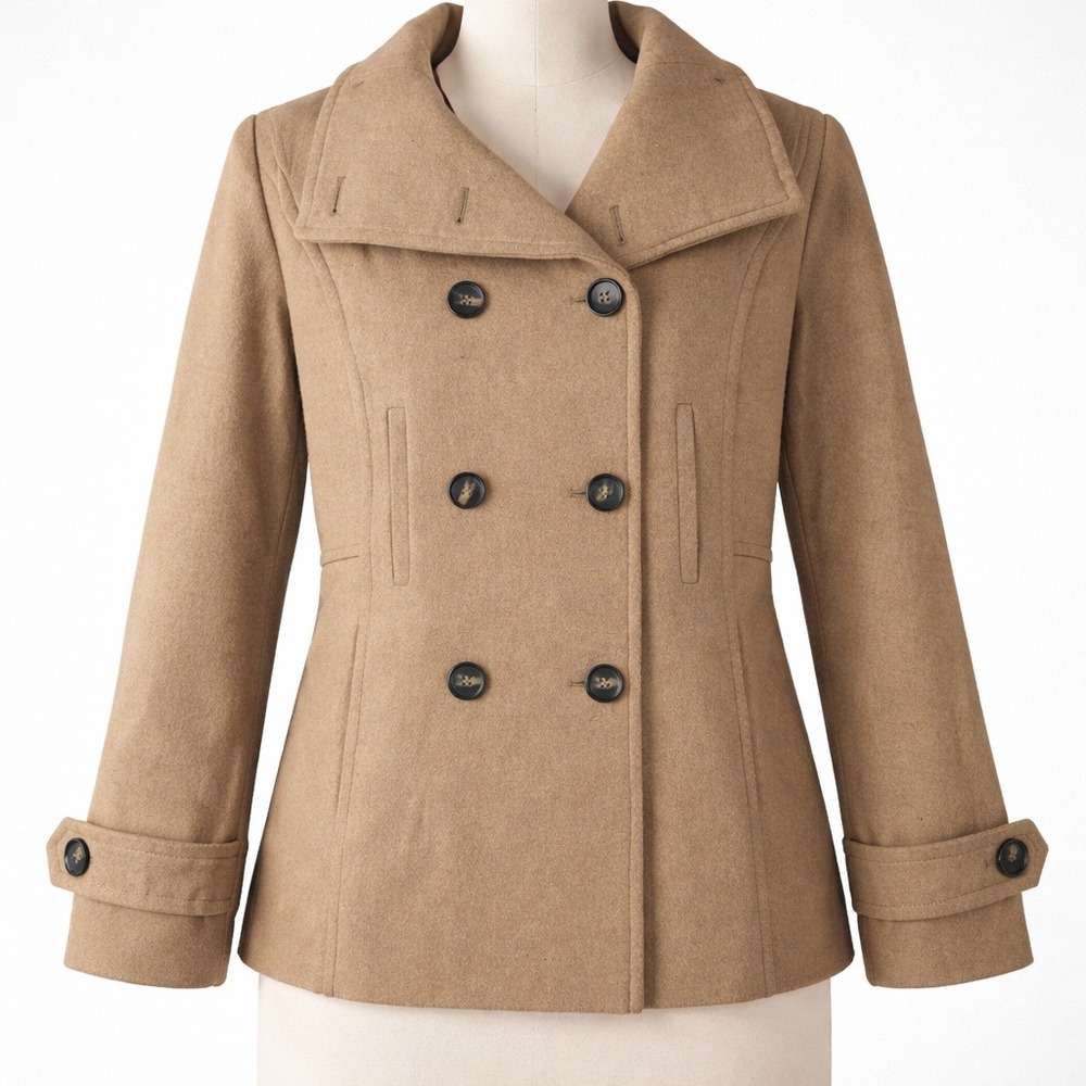 Thread Supply Camel Double Breasted Wool Peacoat … - image 1
